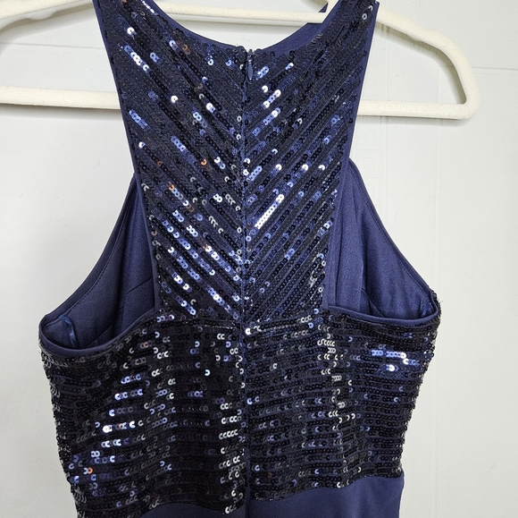 Beauty Kai Navy Sequin Halter Chiffon Empire Waist Maxi Dress S Glam Prom Formal - Picture 10 of 16